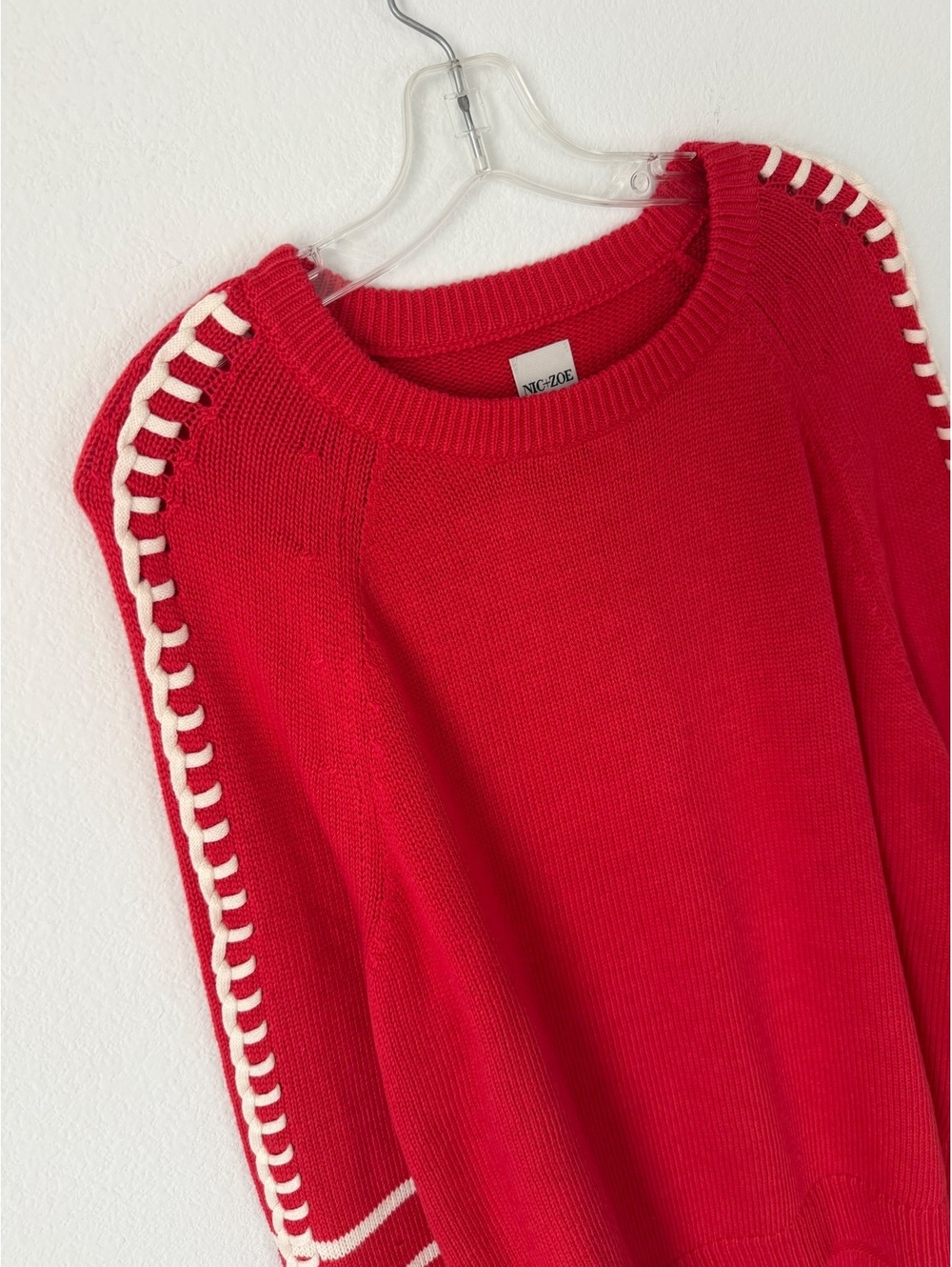 NIC + ZOE NWT Dashing Down Crew Neck White Trim Red Hi-Low Sweater Size XL - Picture 3 of 9